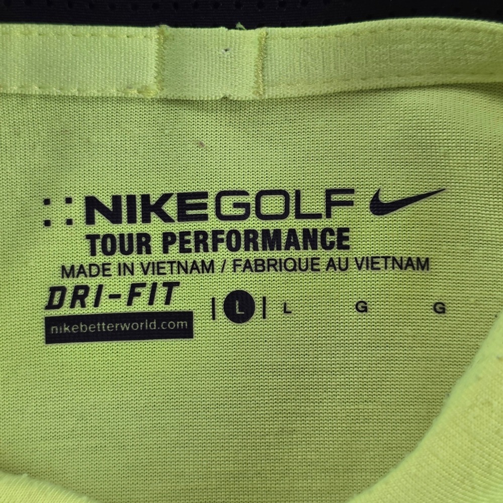 Nike Golf Polo Shirt Mens Large Lime Green Dri-FIT Tour Performance Rugby Logo - Picture 6 of 10